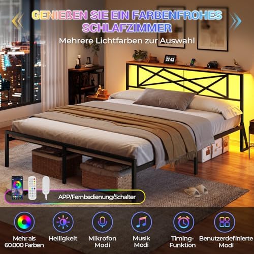 Comodino Con Luci LED E Stazione Di Ricarica - 2 Strisce LED RGB, Porte USB E USB-C, Cassetto, Ripiano Aperto, Bianco, Per Camera Da Letto